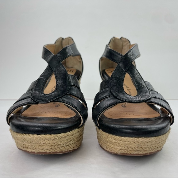Sofft Black Leather Espadrille Wedge Open Toe Sandals - Picture 5 of 16